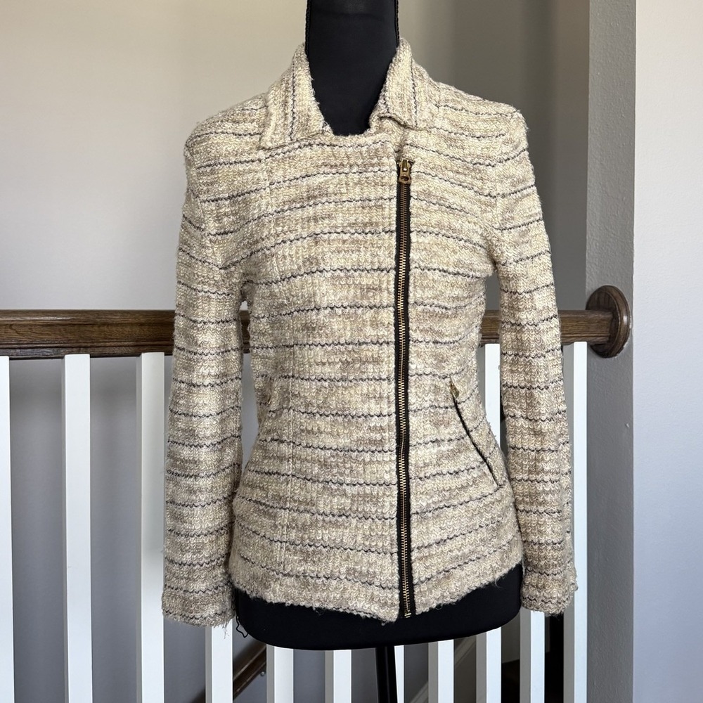 Lucky Brand Marled Knit Tweed Modern Moto Blazer Jacket Small Boho Preppy Urban